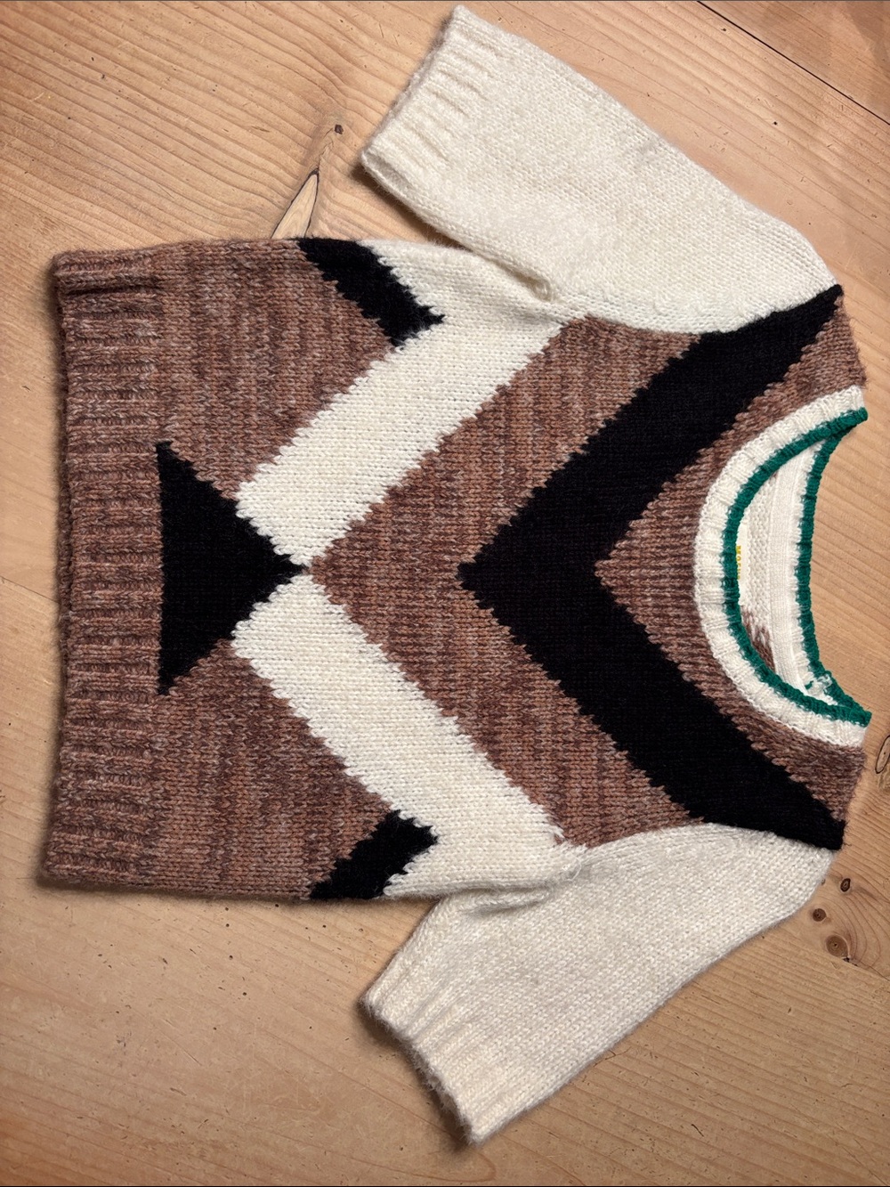 Maeve Anthropologie Chevron Crewneck Sweater in Cream, Brown & Black